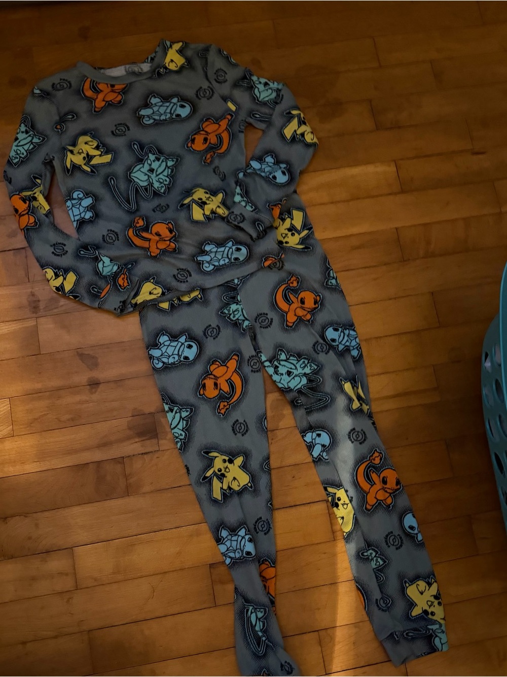 Pokemon Grey Pajama Set with Blue, Yellow & Orange Characters